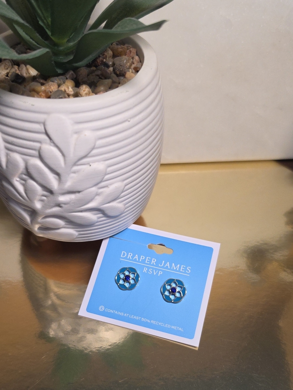 Draper James Blue Floral Enamel Stud Earrings with Gold Accents
